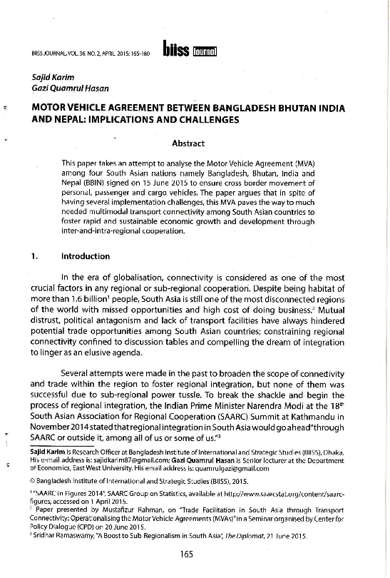 (PDF) Motor Vehicle Agreement between Bangladesh Bhutan India and Nepal ...
