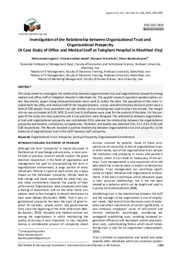 (PDF) Investigation of the Relationship between Organizational Trust ...