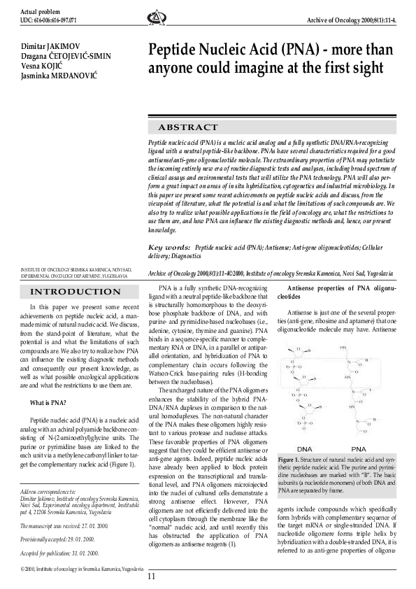 (PDF) Peptide nucleic acid (PNA): More than anyone could imagine at the ...
