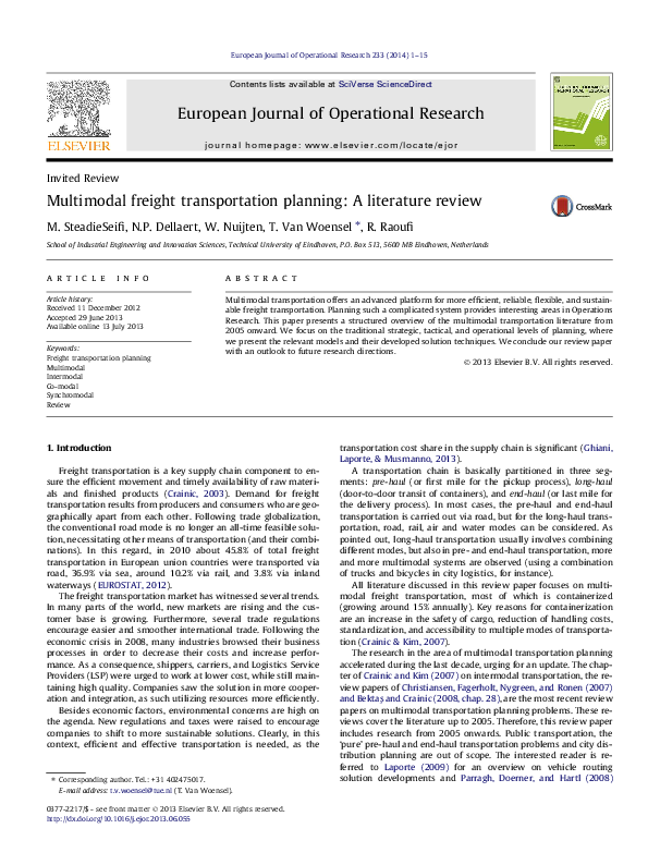 literature review on freight transportation