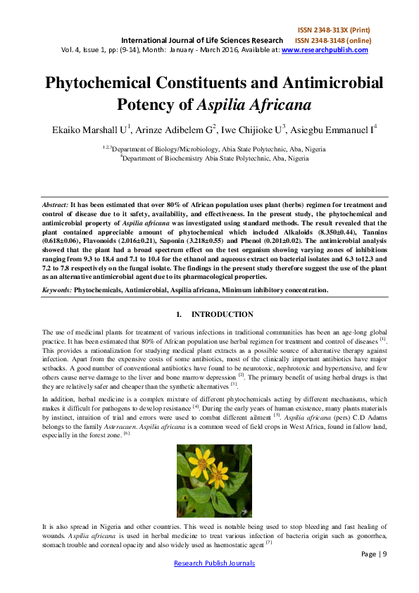(PDF) Phytochemical Constituents and Antimicrobial Potency of Aspilia ...