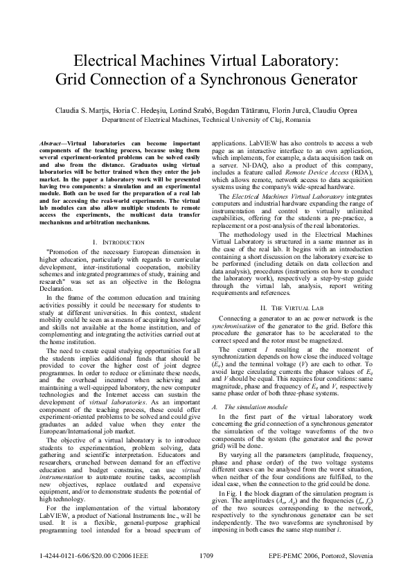 (PDF) Electrical Machines Virtual Laboratory Grid Connection of a