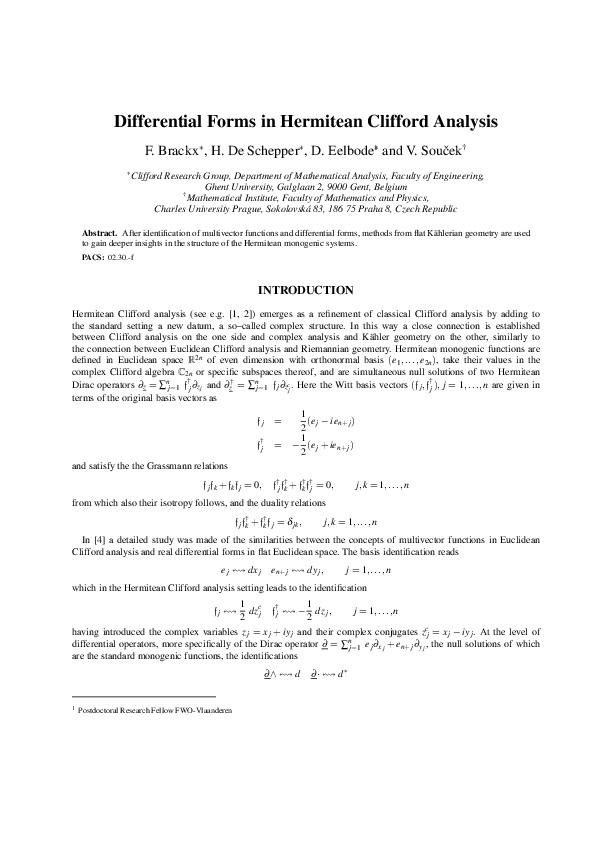 (PDF) Differential Forms in Hermitean Clifford Analysis F. Brackx and