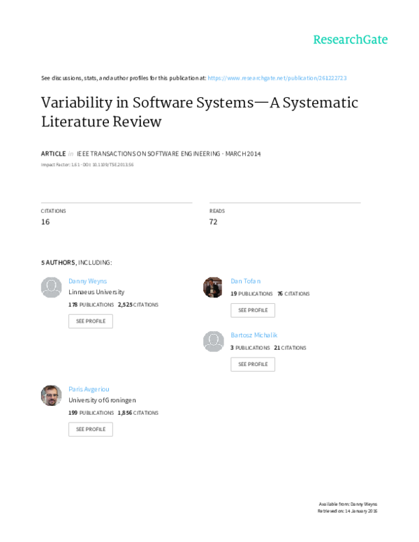 (PDF) Variability in Software Systems—A Systematic Literature Review