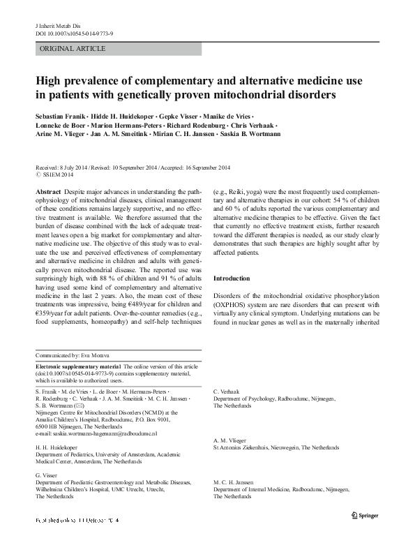 (PDF) High prevalence of complementary and alternative medicine use in ...