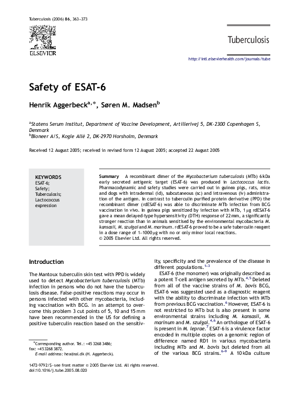 (PDF) Safety of ESAT-6