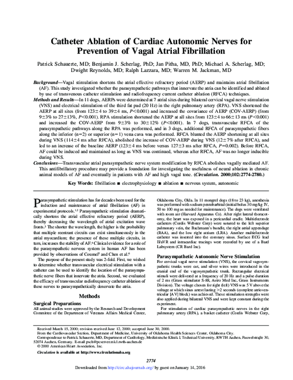 (PDF) Catheter Ablation of Cardiac Autonomic Nerves for Prevention of Vagal Atrial Fibrillation