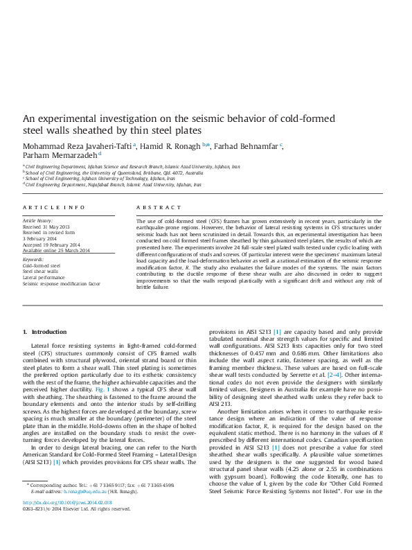 (PDF) An experimental investigation on the seismic behavior of cold ...