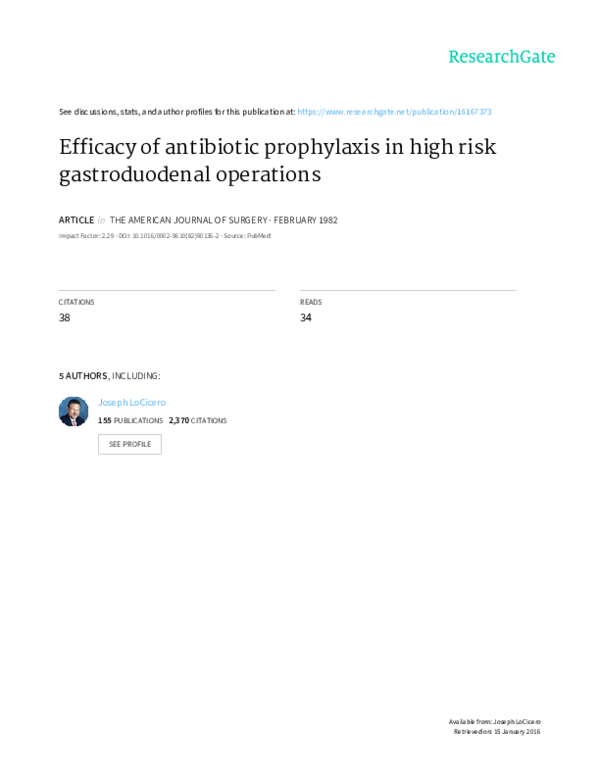 (PDF) Efficacy of antibiotic prophylaxis in high risk gastroduodenal ...