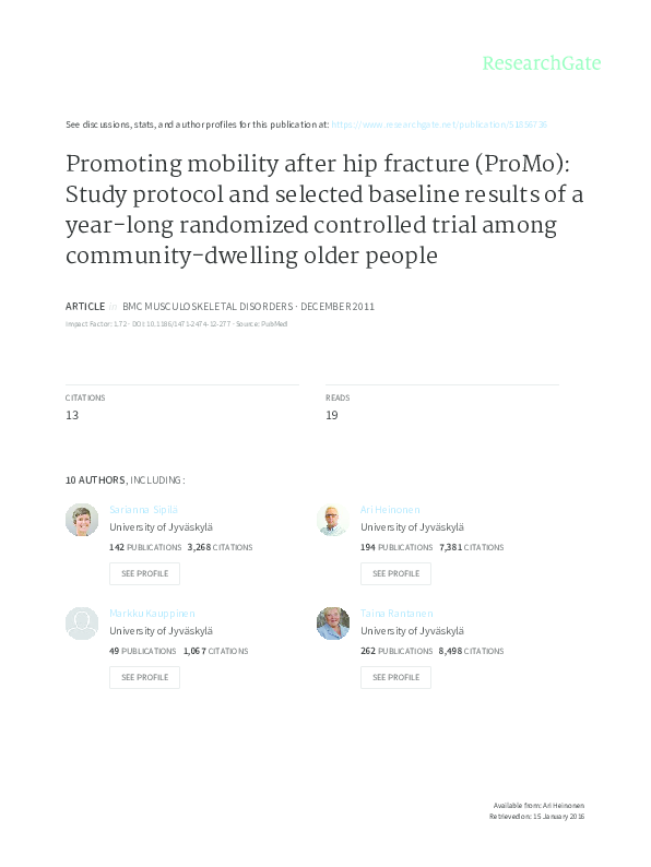 (PDF) Promoting mobility after hip fracture (ProMo) study protocol and
