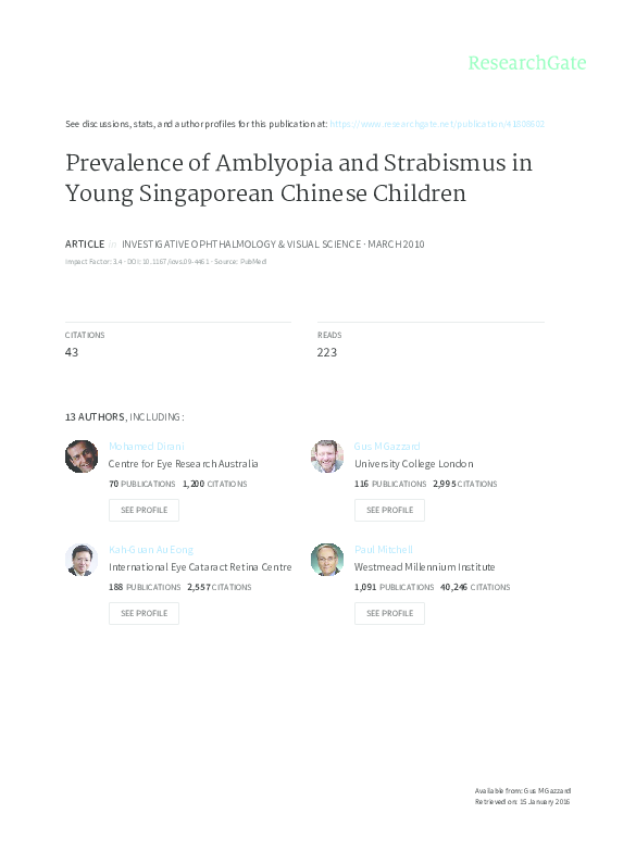 (PDF) Prevalence of Amblyopia and Strabismus in Young Singaporean