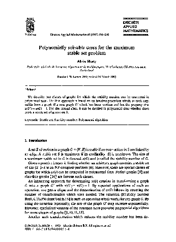 (PDF) Polynomially solvable cases for the maximum stable set problem