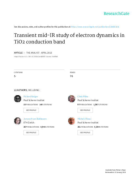 (PDF) Transient mid-IR study of electron dynamics in TiO2 conduction band