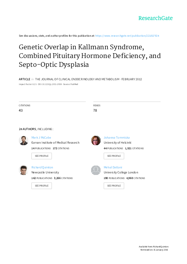 (PDF) Overlap in Kallmann Syndrome, Combined Pituitary Hormone