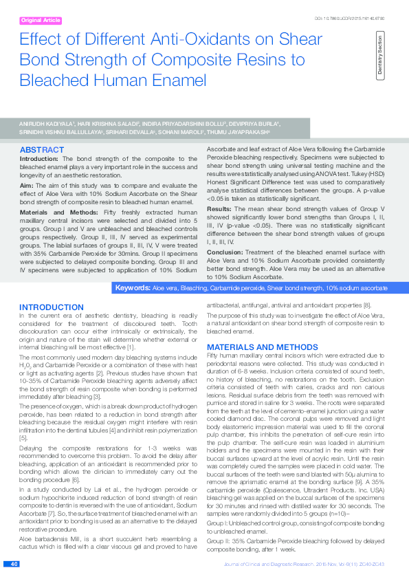 (PDF) Effect of Different Anti-Oxidants on Shear Bond Strength of ...