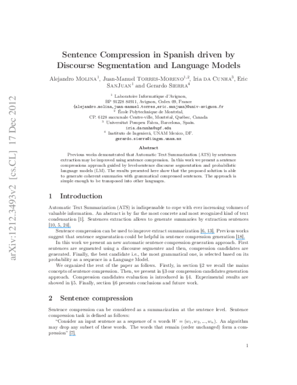 (PDF) Sentence Compression in Spanish driven by Discourse Segmentation ...