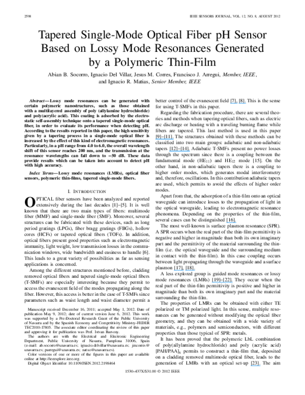 (PDF) Tapered single-mode optical fiber pH sensor based on lossy mode ...