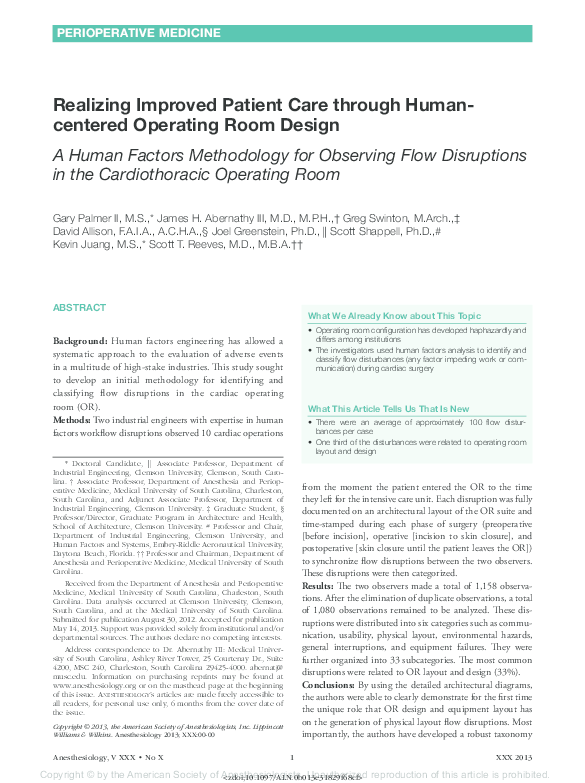 (PDF) Realizing Improved Patient Care through Human-centered Operating ...