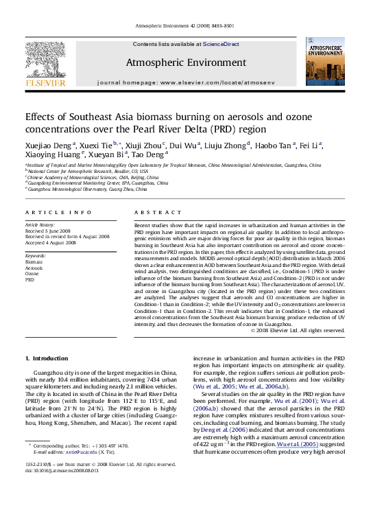 (PDF) Effects of Southeast Asia biomass burning on aerosols and ozone ...