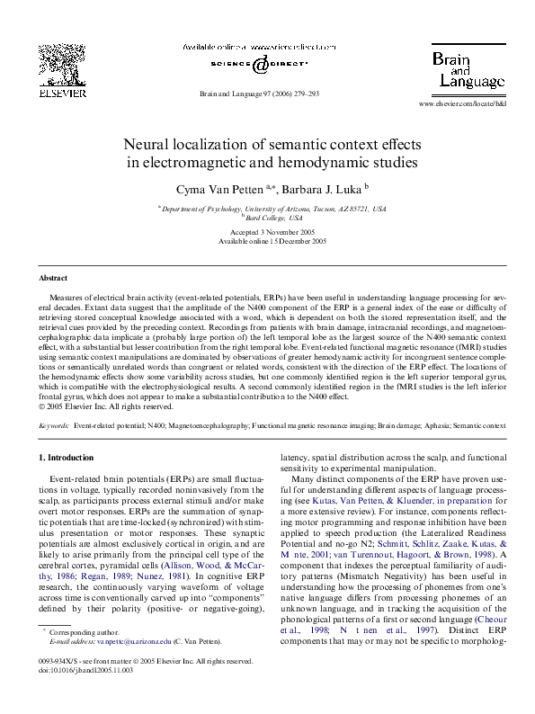 (PDF) Neural localization of semantic context effects in ...