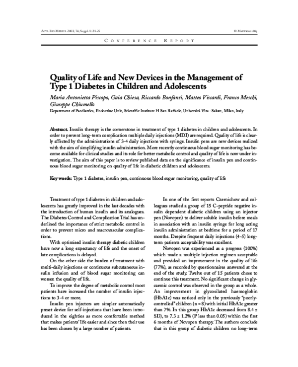 (PDF) Quality of life and new devices in the management of type 1 ...