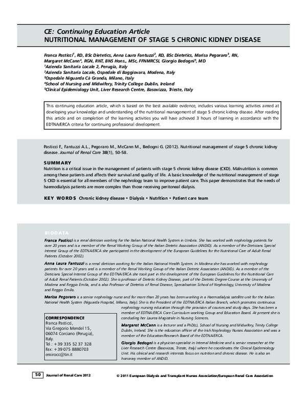 (PDF) Nutritional management of stage 5 chronic kidney disease