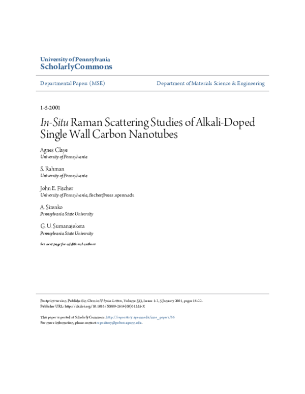 (PDF) In situ Raman scattering studies of alkali-doped single wall ...