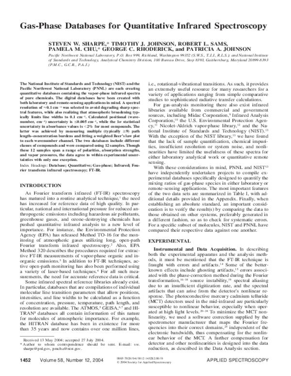 (PDF) GasPhase Databases for Quantitative Infrared Spectroscopy