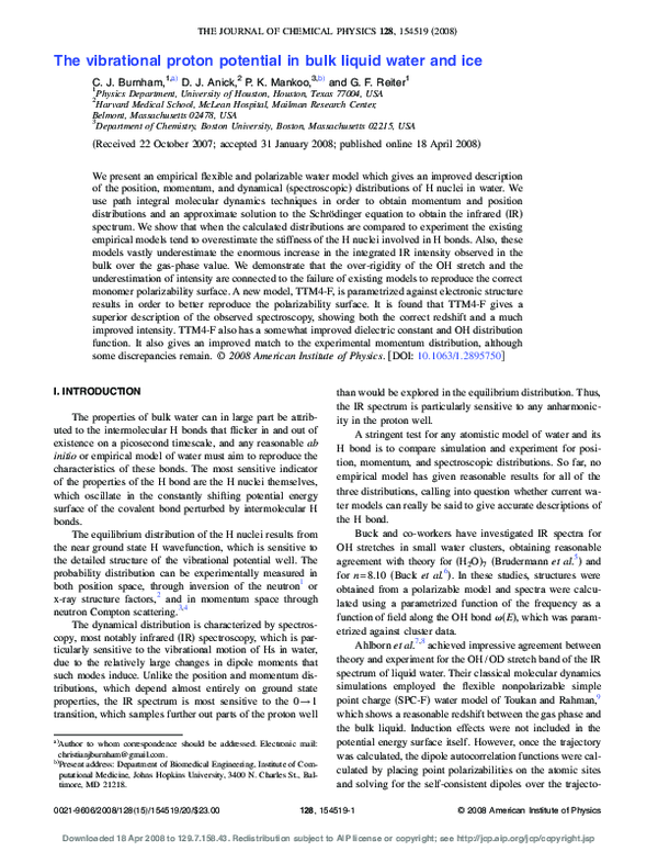 (PDF) The vibrational proton potential in bulk liquid water and ice