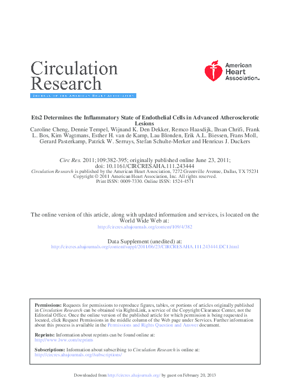 (PDF) Ets2 Determines the Inflammatory State of Endothelial Cells in ...