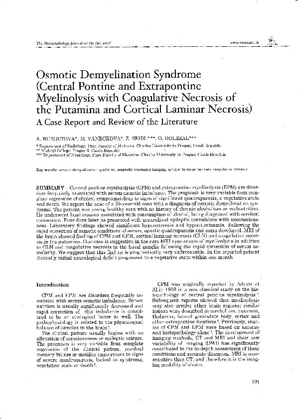 (PDF) Osmotic Demyelination Syndrome (Central Pontine and Extrapontine ...