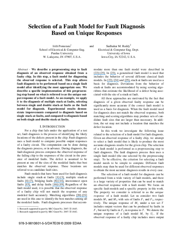 (PDF) Selection of a Fault Model for Fault Diagnosis Based on Unique ...