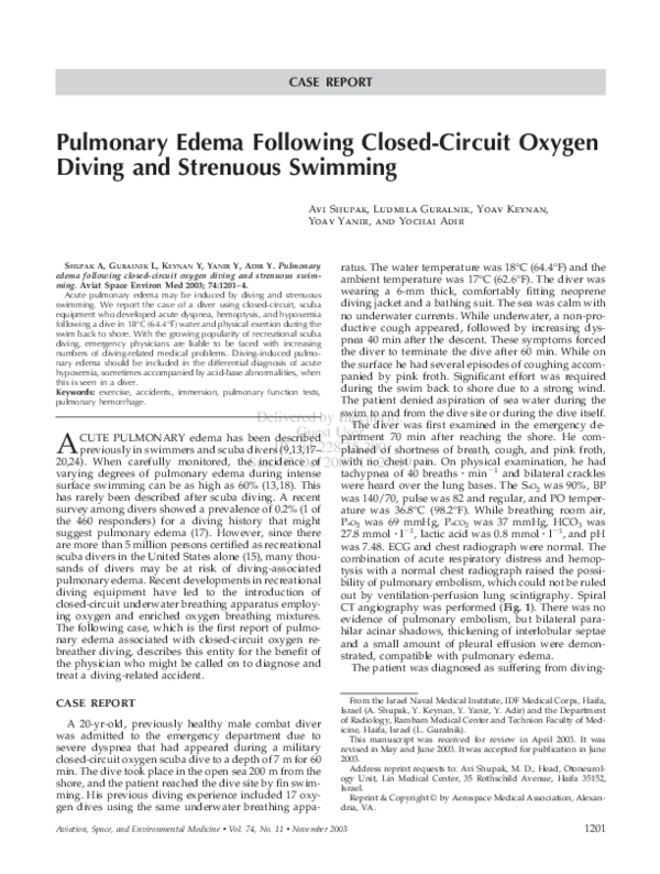 (PDF) Pulmonary edema following closedcircuit oxygen diving and