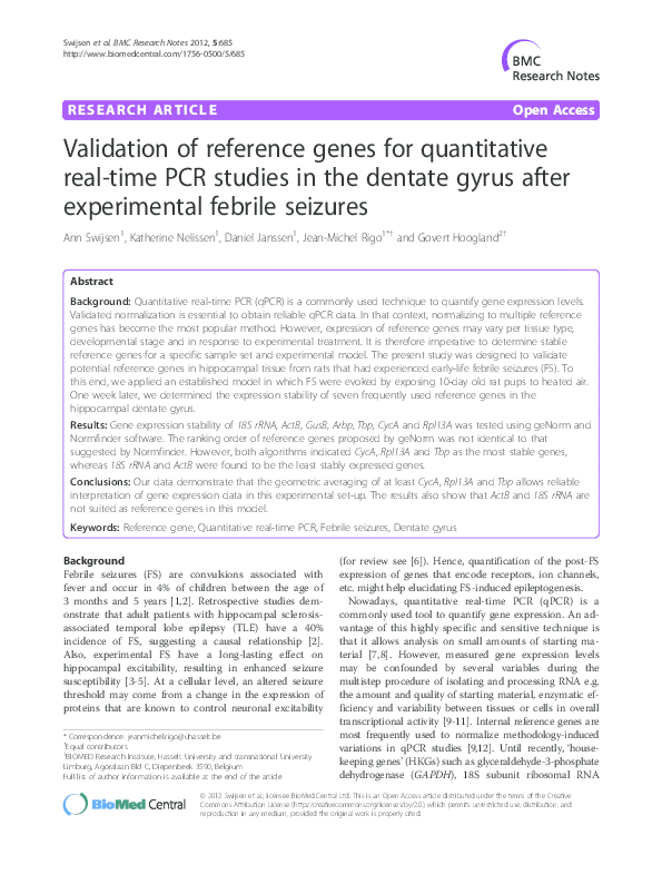 (PDF) Validation of reference genes for quantitative real-time PCR ...