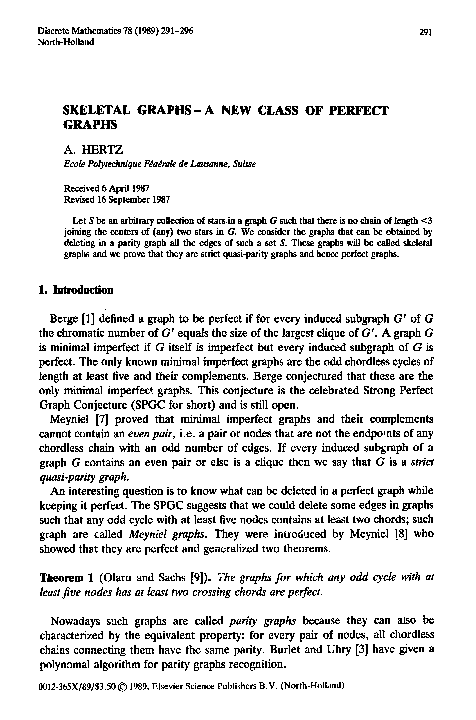 (PDF) Skeletal graphs — a new class of perfect graphs