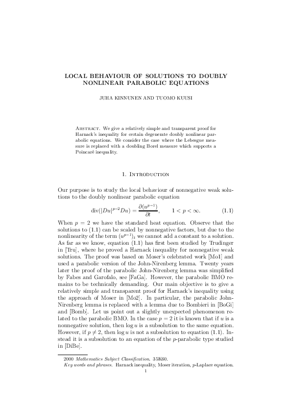 (PDF) Local behaviour of solutions to doubly nonlinear parabolic equations