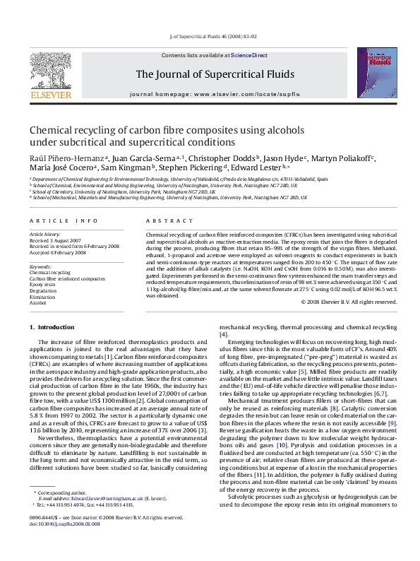 (PDF) Chemical recycling of carbon fibre composites using alcohols ...