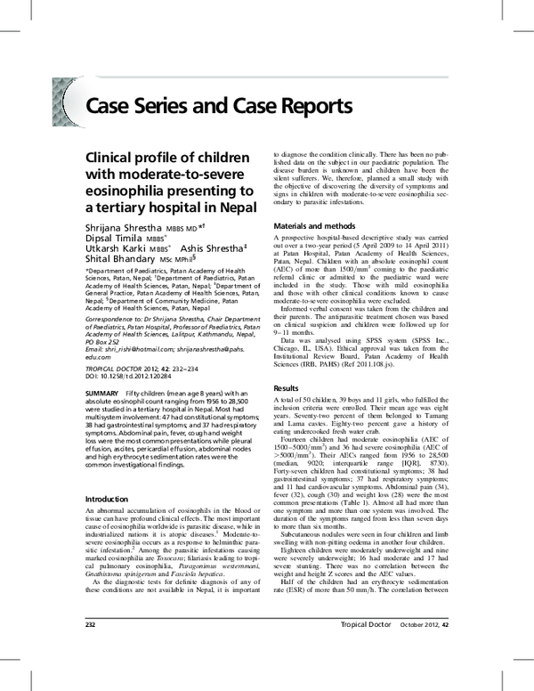(PDF) Clinical profile of children with moderate-to-severe eosinophilia ...
