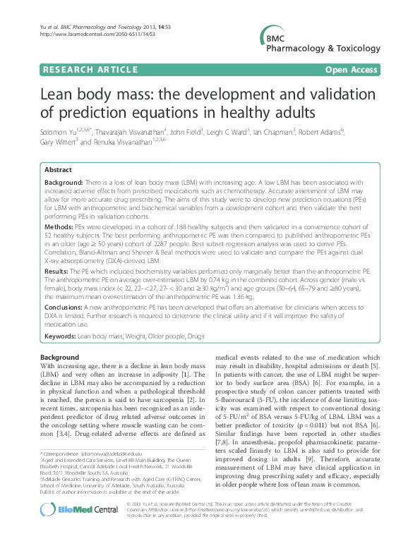 (PDF) Lean body mass: the development and validation of prediction ...