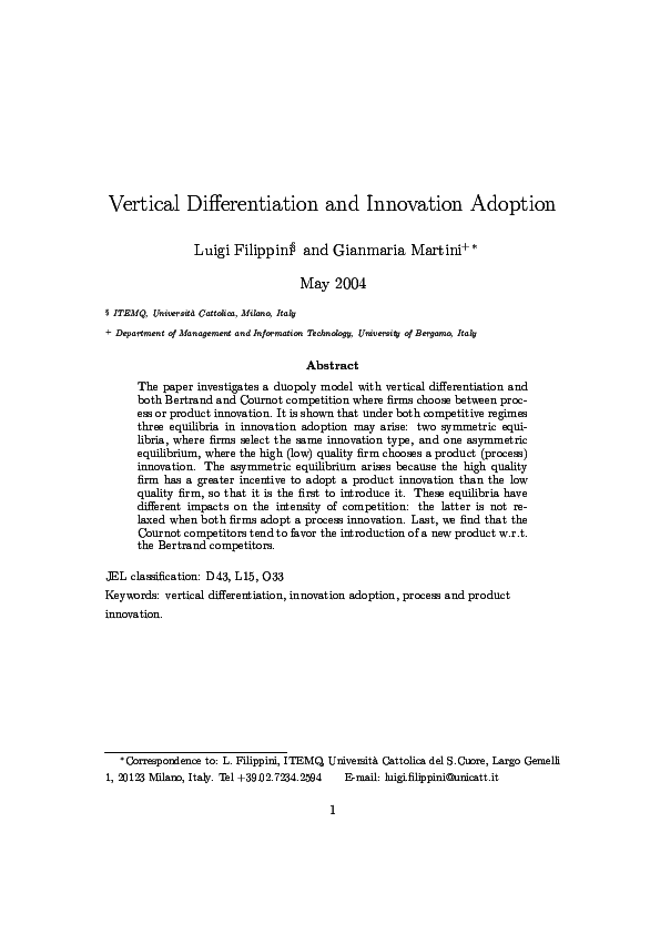 (PDF) Vertical differentiation and innovation adoption