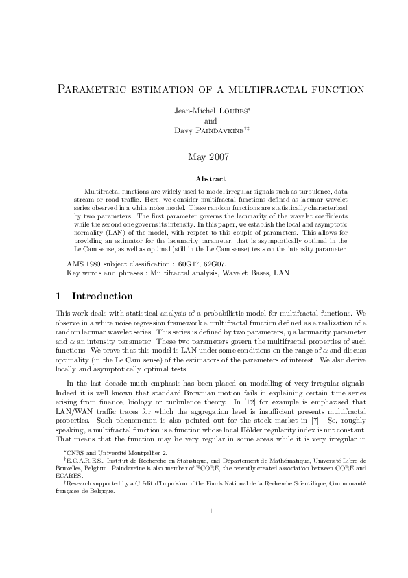 (PDF) Parametric estimation of a multifractal function