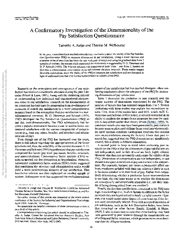 (PDF) A confirmatory investigation of the dimensionality of the Pay ...
