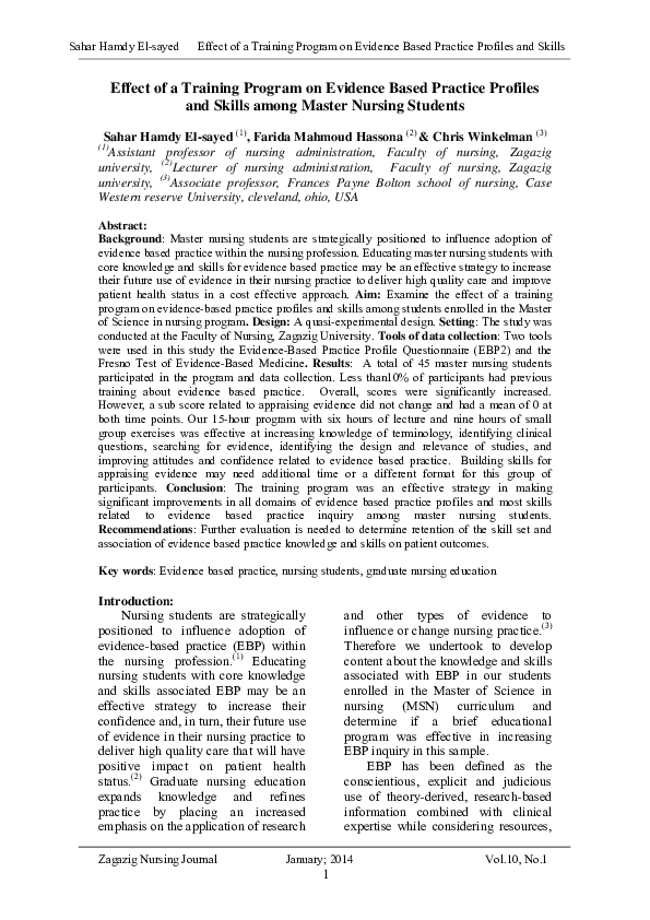 (PDF) Effect of a Training Program on Evidence Based Practice Profiles ...