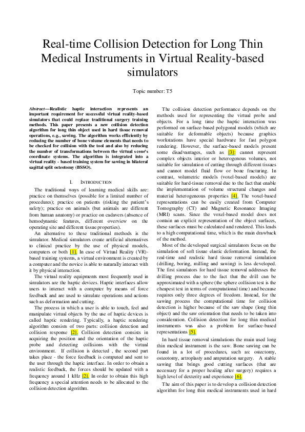 (PDF) Real-time collision detection for long thin medical instruments ...