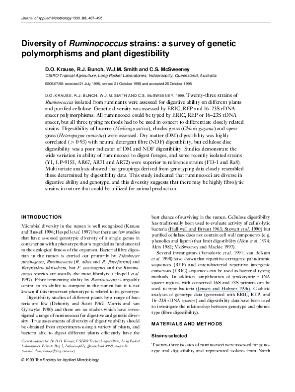 (PDF) Diversity of Ruminococcus strains: a survey of genetic ...