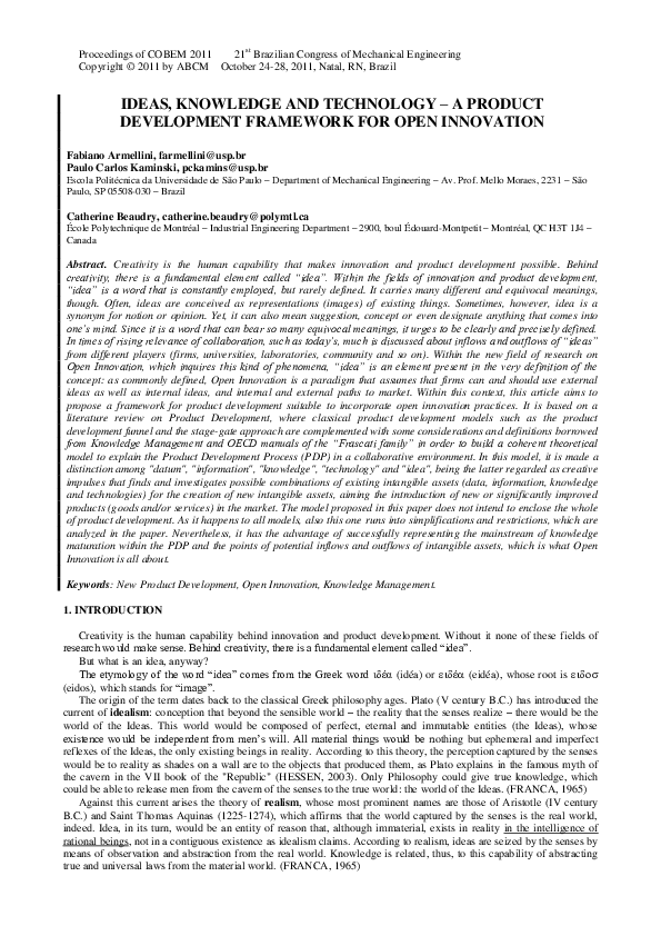 (PDF) Ideas, knowledge and technology – a product development framework ...
