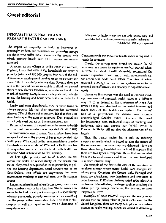 (PDF) INEQUALITIES IN HEALTH AND PRIMARY HEALTH CARE NURSING