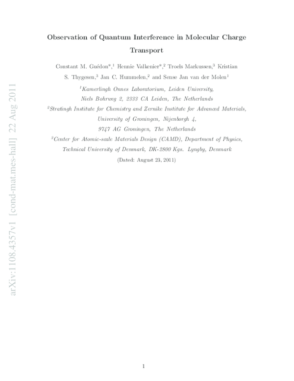 (PDF) Observation of quantum interference in molecular charge transport