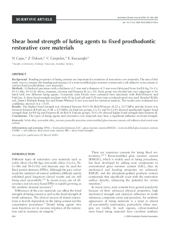 (PDF) Shear bond strength of luting agents to fixed prosthodontic ...