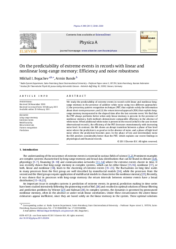 (PDF) On the predictability of extreme events in records with linear ...